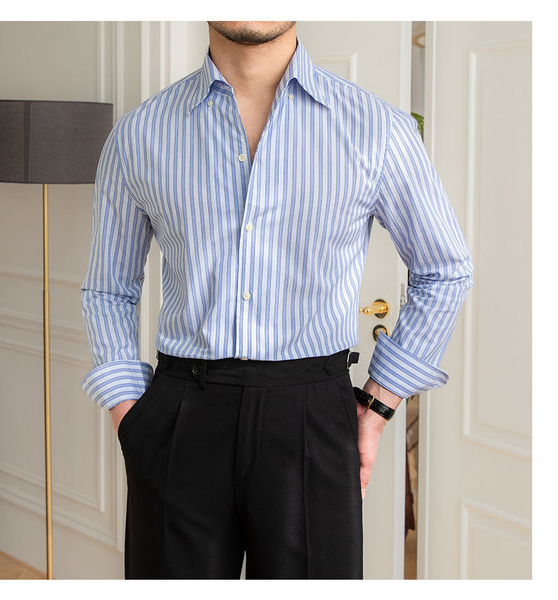 One-piece Collar Striped Shirt Men's Cotton Breathable Casual Shirt