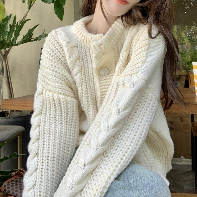 French White Soft Glutinous Sweater Coat Idle Style Knitted Cardigan