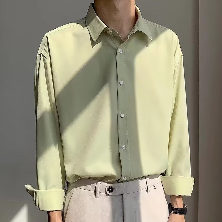 High-grade Mint Green Shirt Men's Long-sleeved Design Sense Niche Light Luxury Silk Smooth Drape