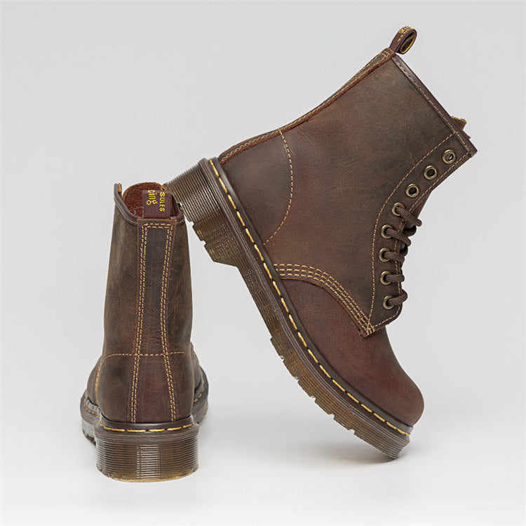 Botas de cuero Crazy Horse de costura vintage unisex