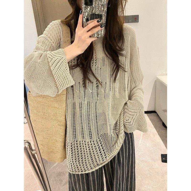 Idle Style Knitted Cardigan Thin Long Sleeve Round Neck Camisole Outer Wear