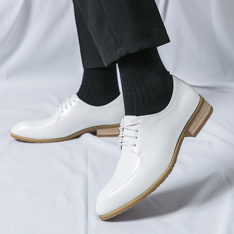 Zapatos de punta puntiaguda formal con tacón de madera para hombre