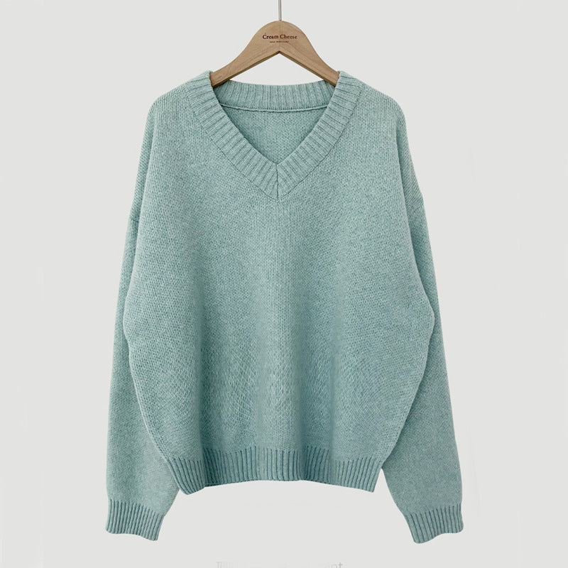 South Korea Basic Style V-neck Pullover Sweater Thermal Knitting