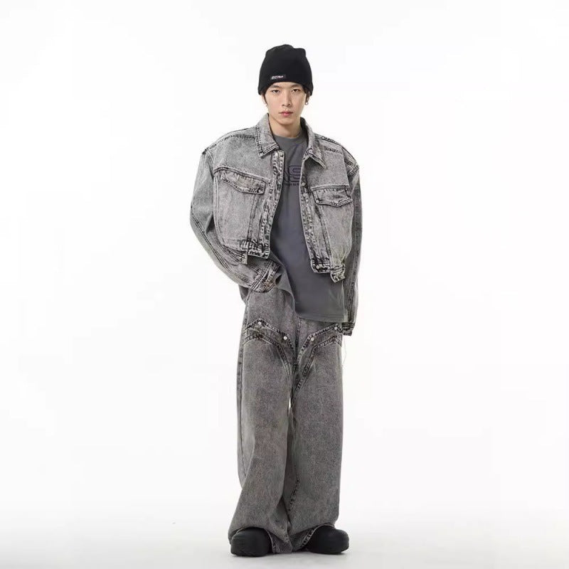 Gray Denim Suit Men's Coat And Jeans