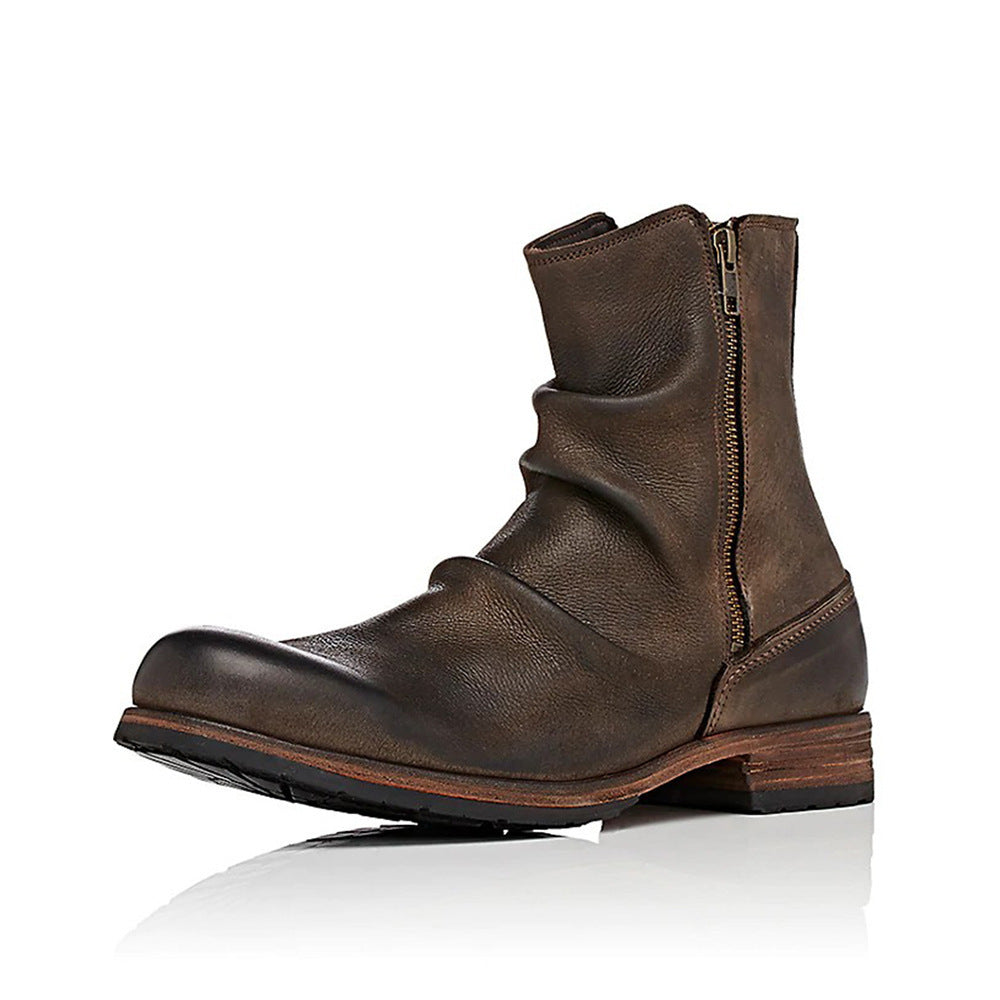 Botas cortas retro con punta redonda y cremallera para hombre