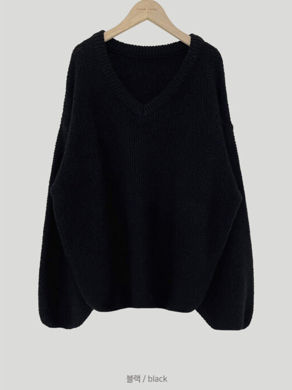 Coarse Yarn Loose Pullover V-neck Knitted Sweater