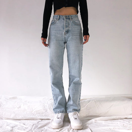 Jeans denim retro de tiro alto y pernera recta para mujer