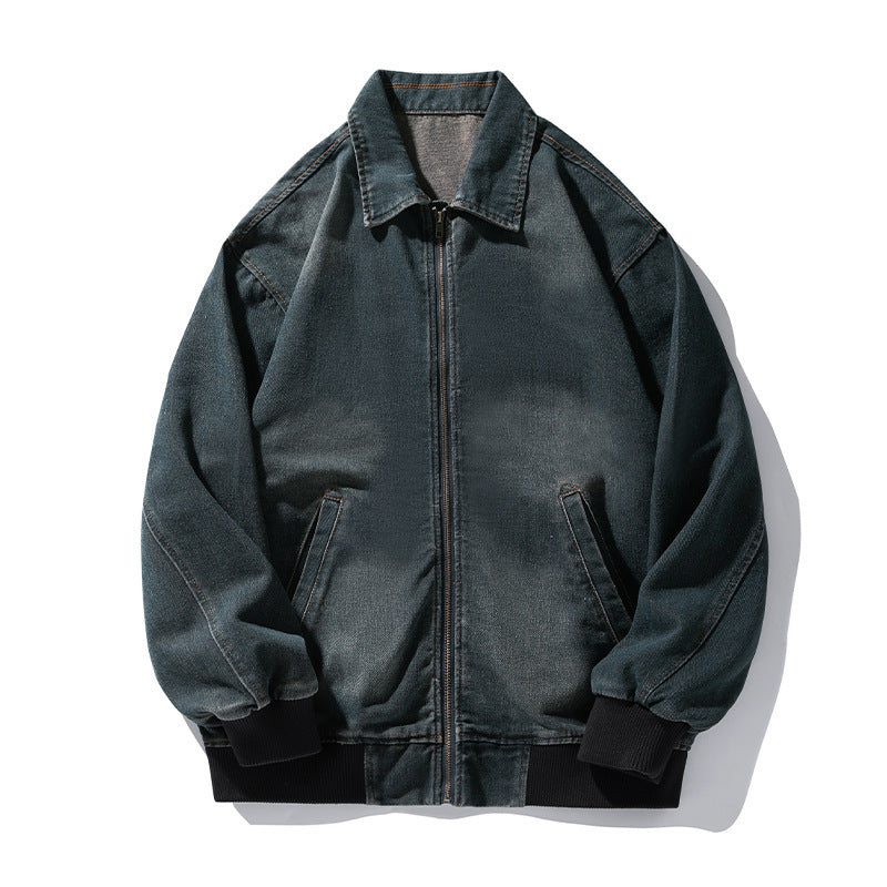 Retro Worn Looking Washed-out Denim Jacket For Men