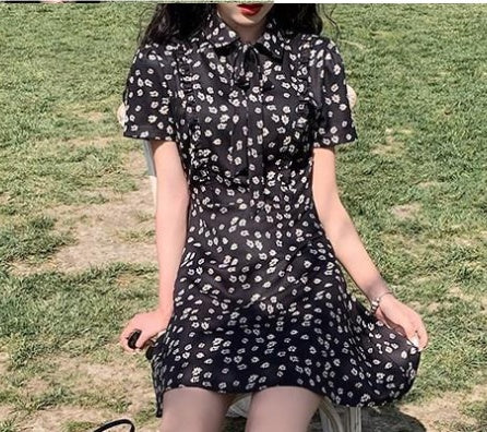 Vestido corto con estampado de margaritas estilo coreano para mujer