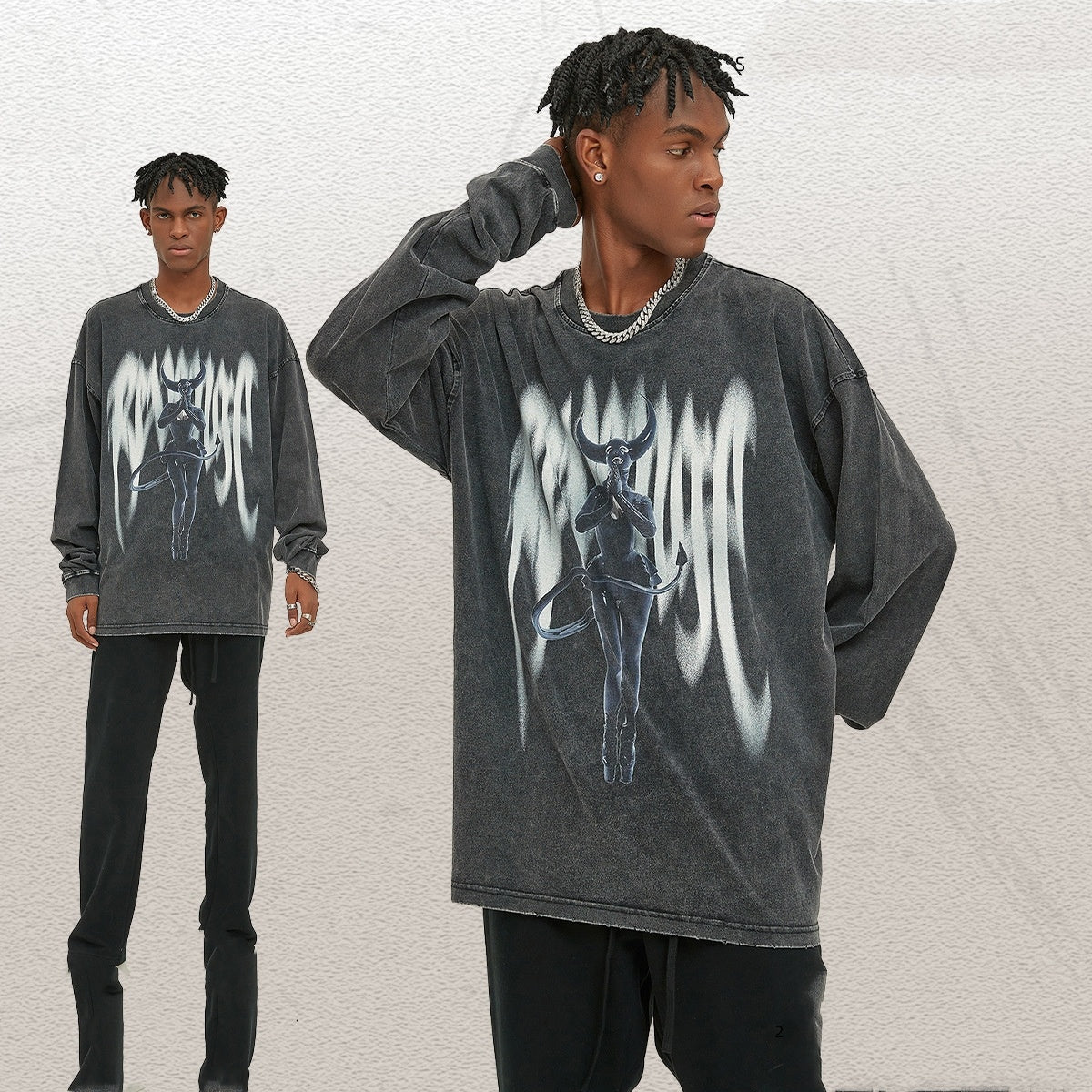 Abstract Virtual Digital Printing American Retro Men's Long Sleeve