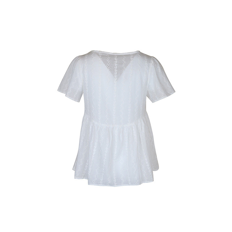 Blusa con costuras cuello en V de verano para mujer