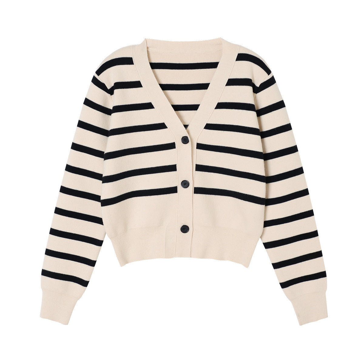 Single Row Three Buckle Stripe Women's Knitwear New V-neck Sweater Coat