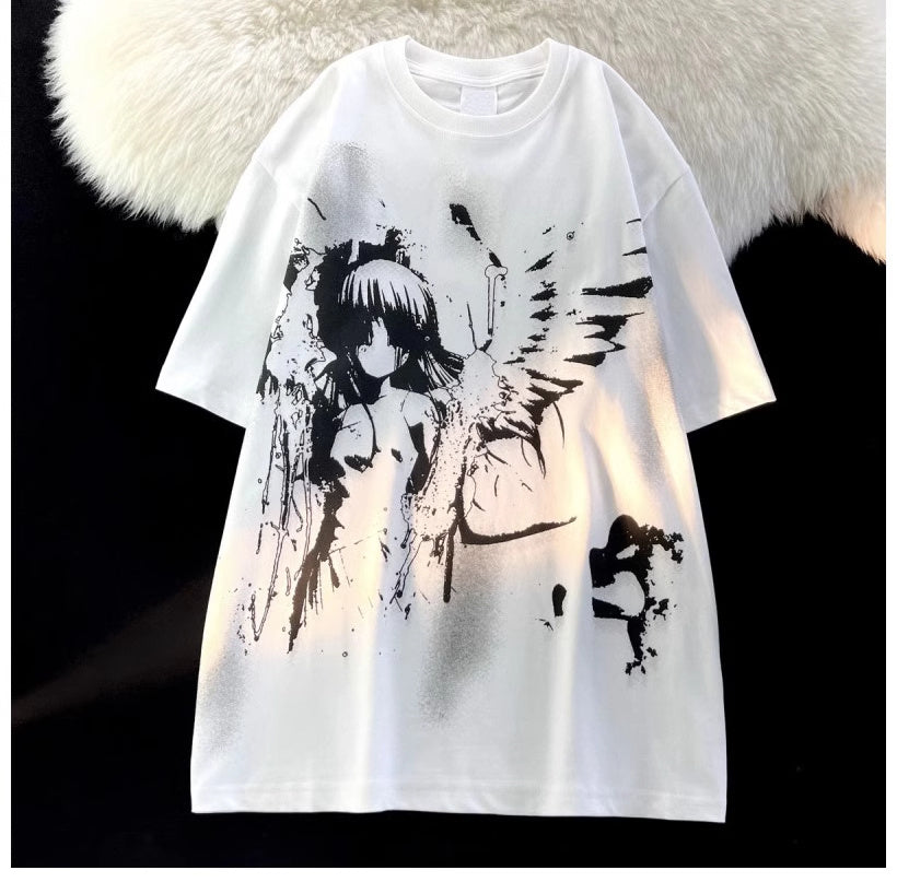 Polera de manga corta de algodón con estampado de ángel de Splash-ink para hombre y mujer