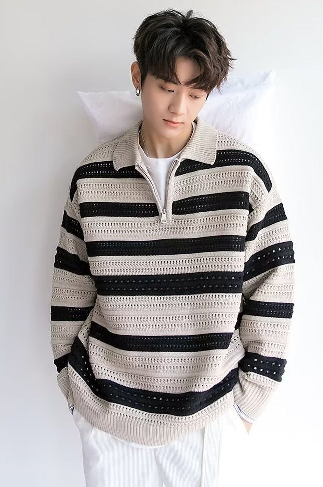 American-style Lazy Striped Design Blouse Loose Men's Vintage Sweater Youth Versatile Knit Casual Coat