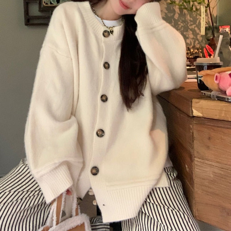 Japanese Lazy Style V-neck Long Sleeve Sweater Coat