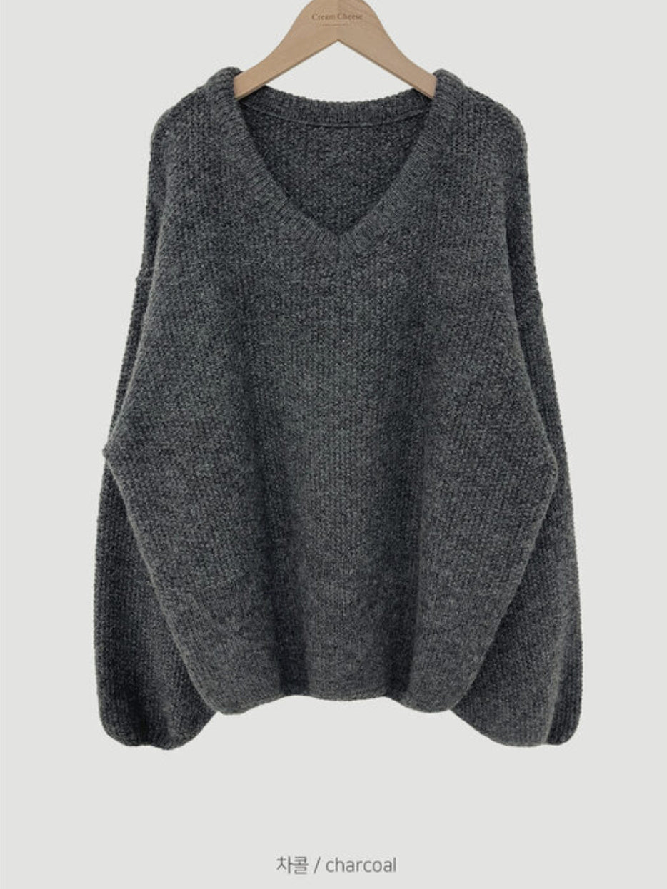 Coarse Yarn Loose Pullover V-neck Knitted Sweater