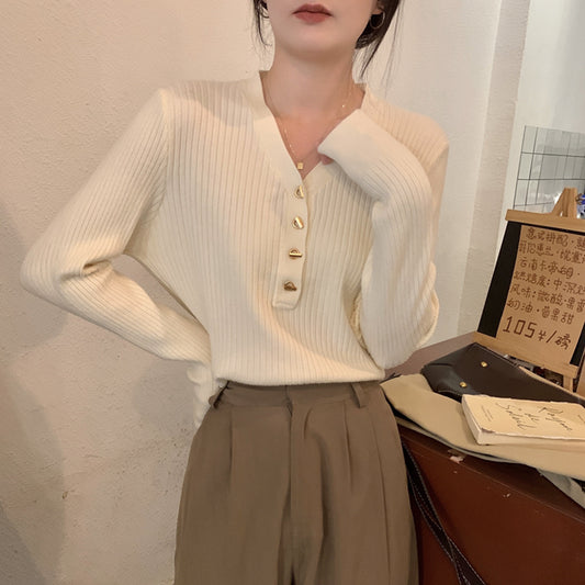 Gentle V-neck Knitted Bottoming Shirt French Style High Sense