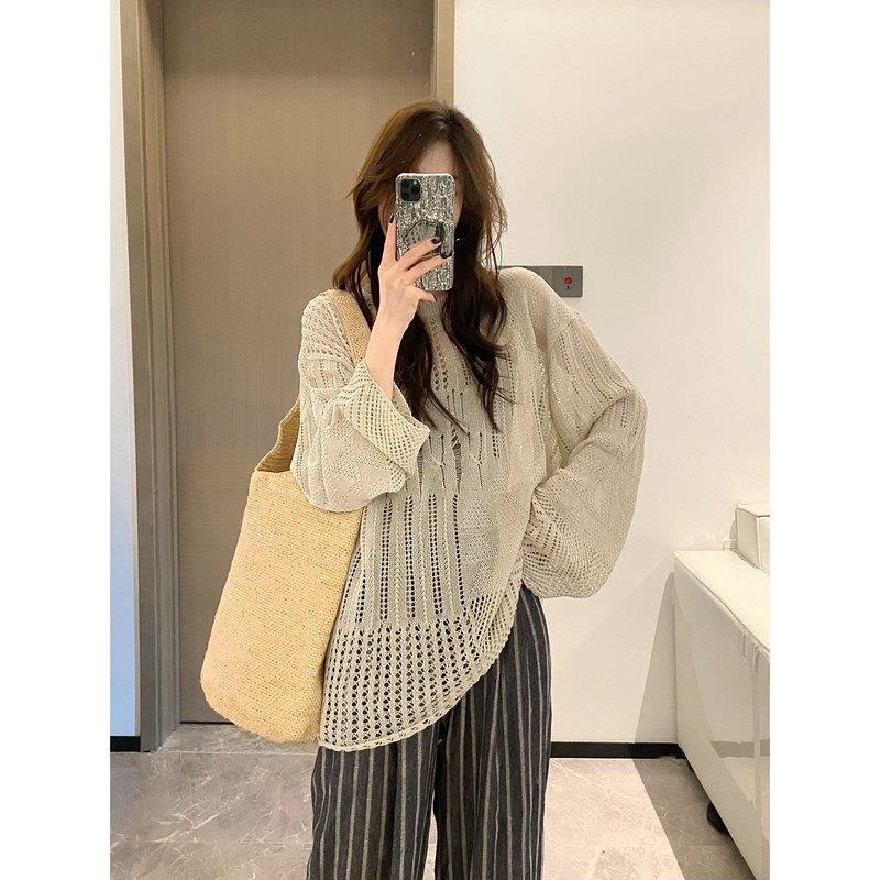 Idle Style Knitted Cardigan Thin Long Sleeve Round Neck Camisole Outer Wear