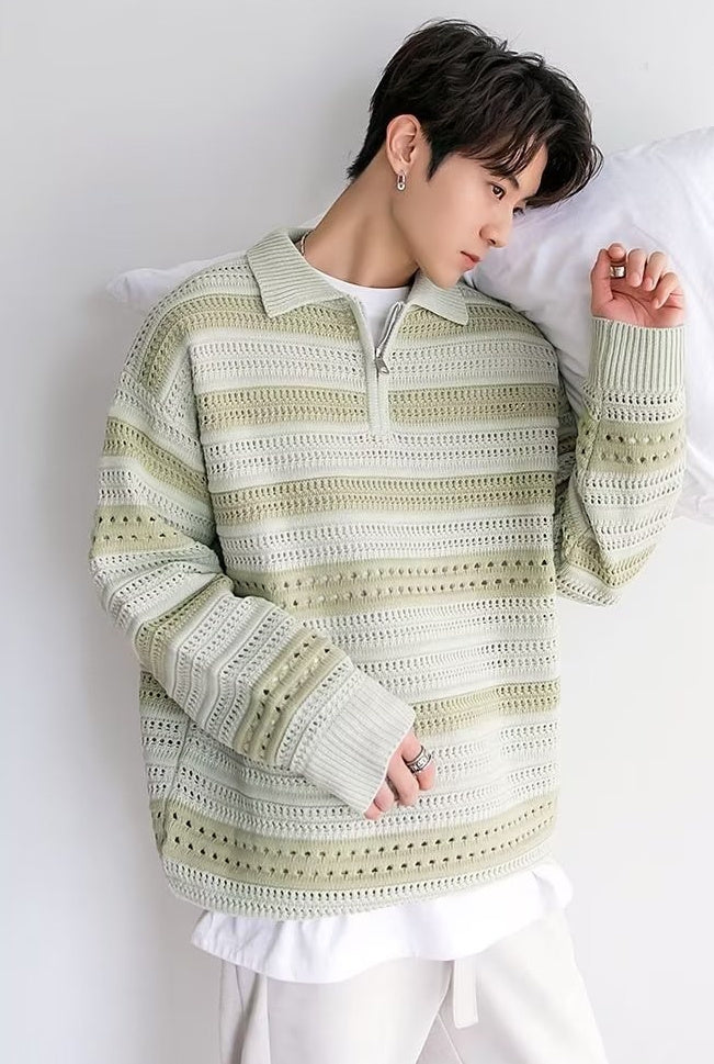 American-style Lazy Striped Design Blouse Loose Men's Vintage Sweater Youth Versatile Knit Casual Coat