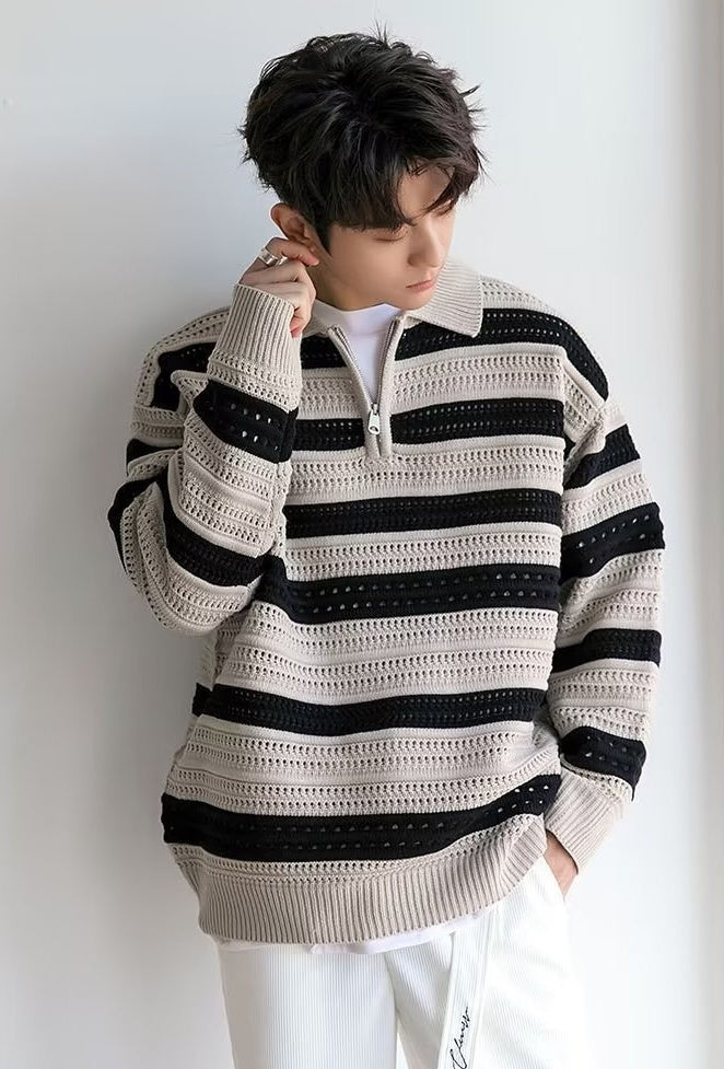 American-style Lazy Striped Design Blouse Loose Men's Vintage Sweater Youth Versatile Knit Casual Coat