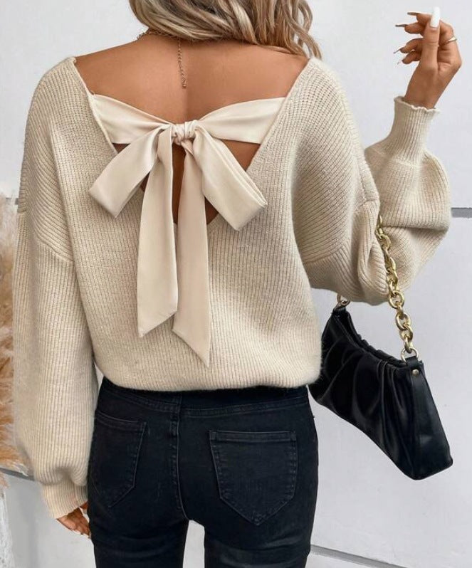 Women's Fashionable Knitted Pullover V-neck Sweater