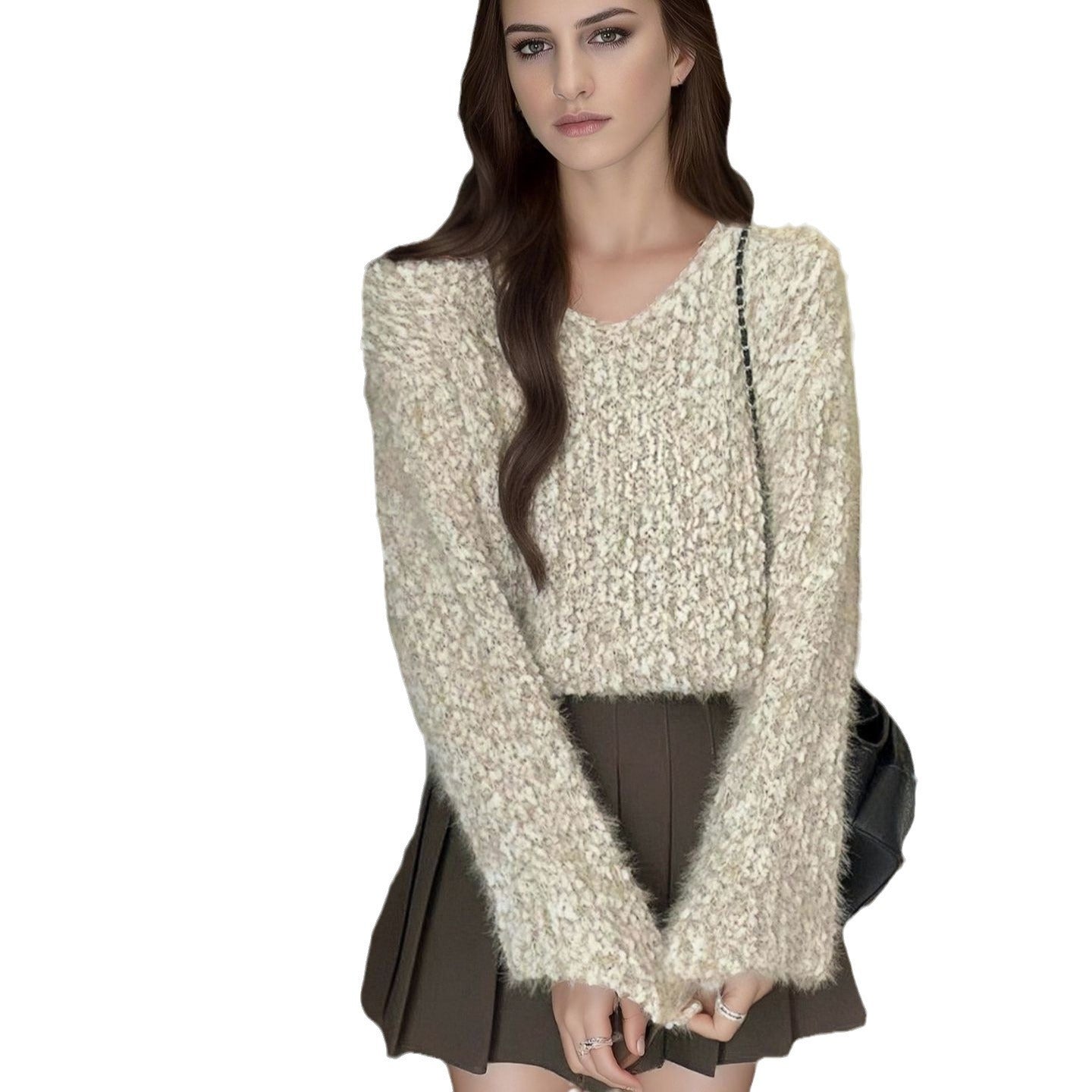 Mid-length Mohair Sweater Women's Autumn And Winter Hip-covering Pullover Sweater