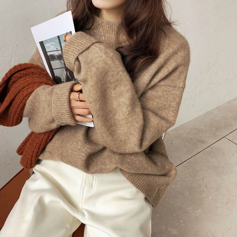 Loose And Lazy Style Round Neck Women's Sweater Pullover