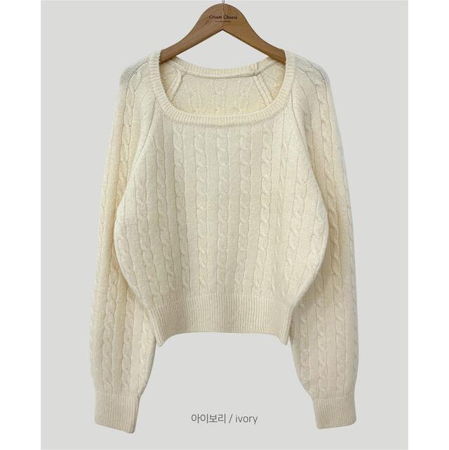 Women's Square Collar Sweater All-match Retro Twist Solid Color