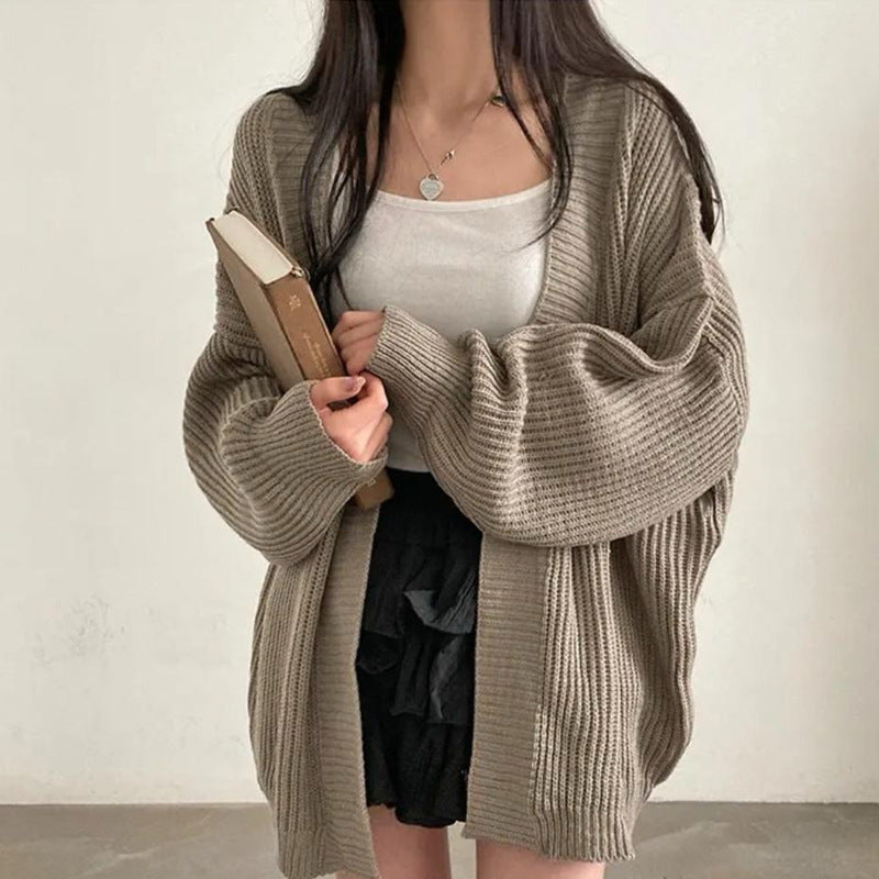 Loose Mid-length Sweater Coat Women's Knitted Cardigan