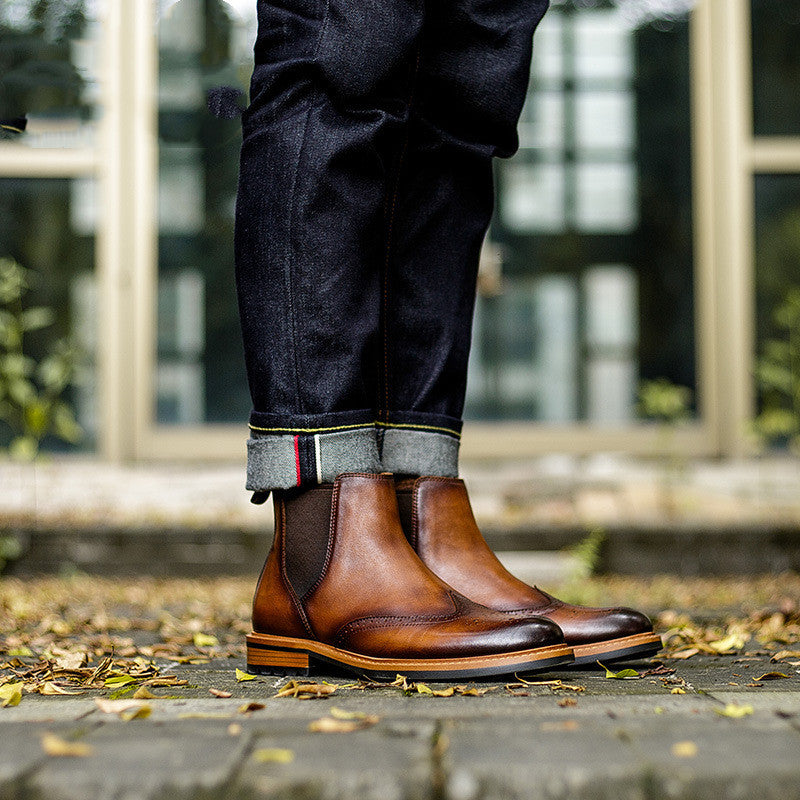 Botas retro británicas de cuero alta para hombre