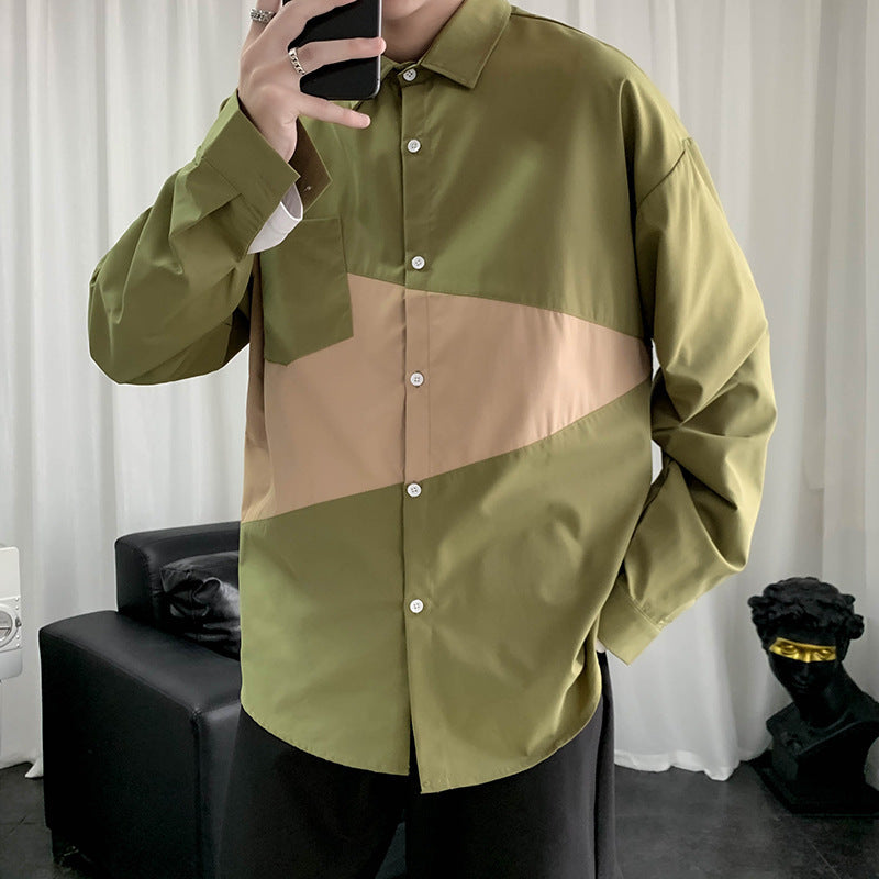 Camisa de hombre de manga larga con costuras, chaqueta informal holgada