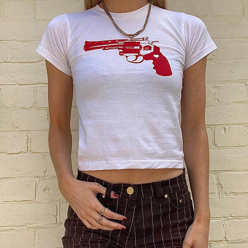 Crop top con estampado de pistola para mujer