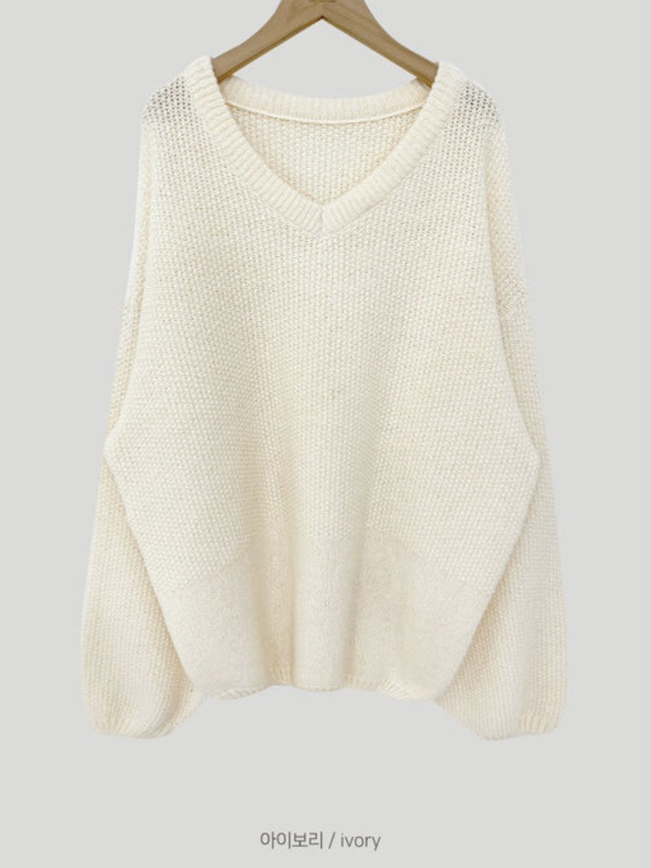 Coarse Yarn Loose Pullover V-neck Knitted Sweater