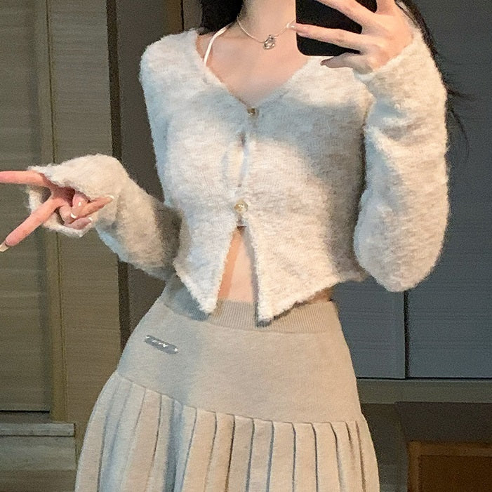 Short Knitted Cardigan Top Shoulder Small Coat Sweater For Women