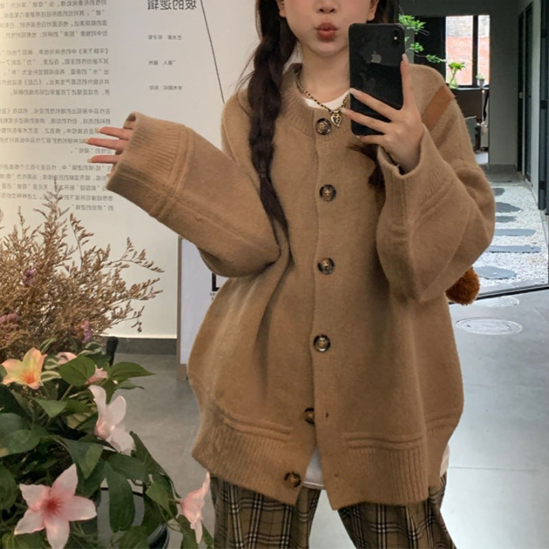 Japanese Lazy Style V-neck Long Sleeve Sweater Coat