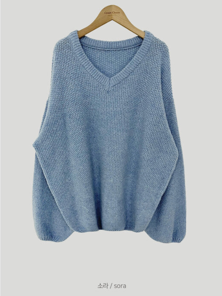 Coarse Yarn Loose Pullover V-neck Knitted Sweater