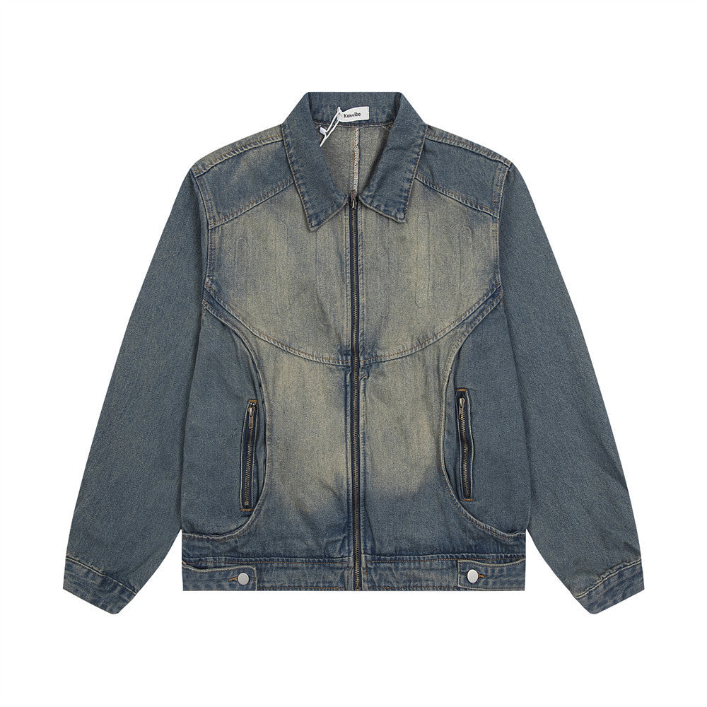 Punk Old Wash Denim Jacket Men