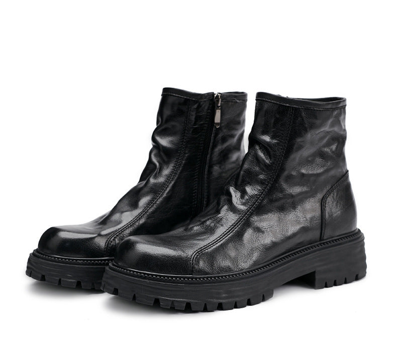 Botas con plataforma alta de cuero genuino de otoño e invierno para hombres