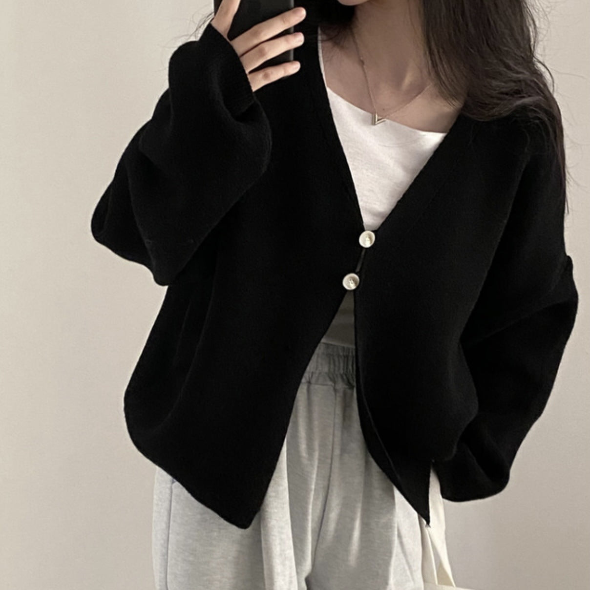 Women's Two-button V-neck Cape Sweater Coat