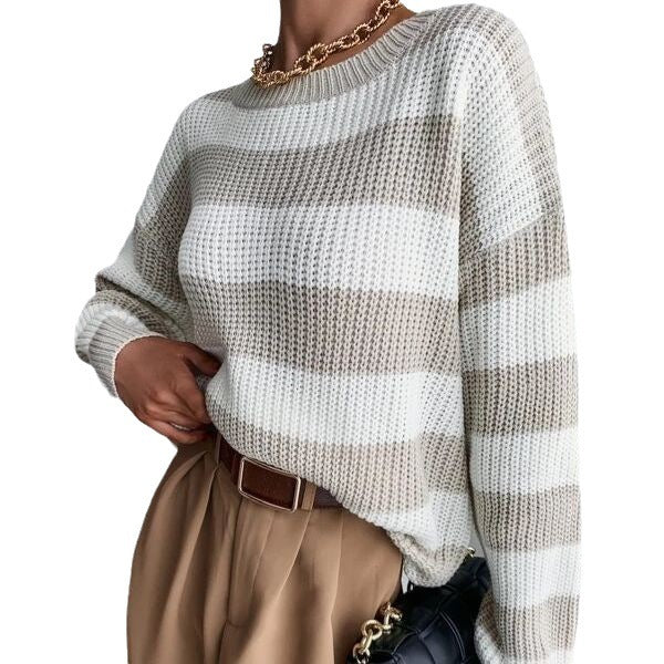 Autumn And Winter New Knitwear Mixed Color Stripe Loose Sweater