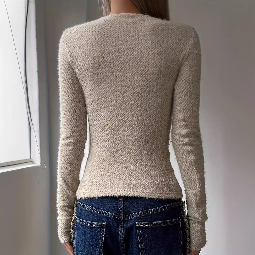 Round-neck Comfortable Warm Long Sleeves Knitted Top