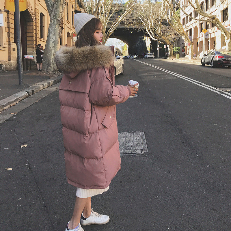 Parka larga de algodón con cuello de piel para mujer