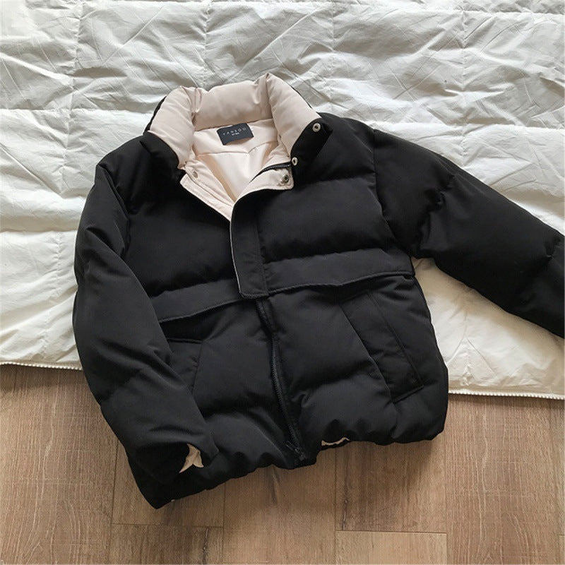 Parka acolchada de moda suelta con cuello alto para mujer