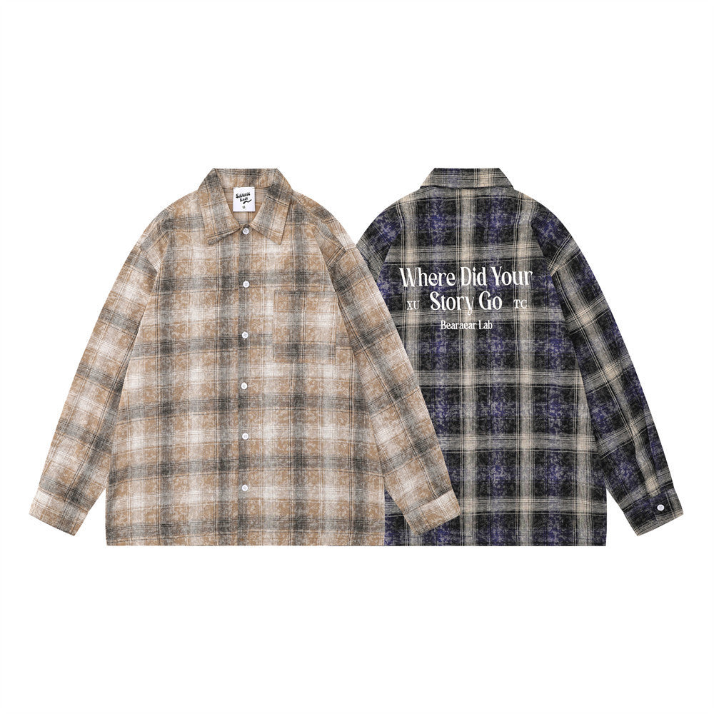 Gradient Plaid Long Sleeve Shirt Men