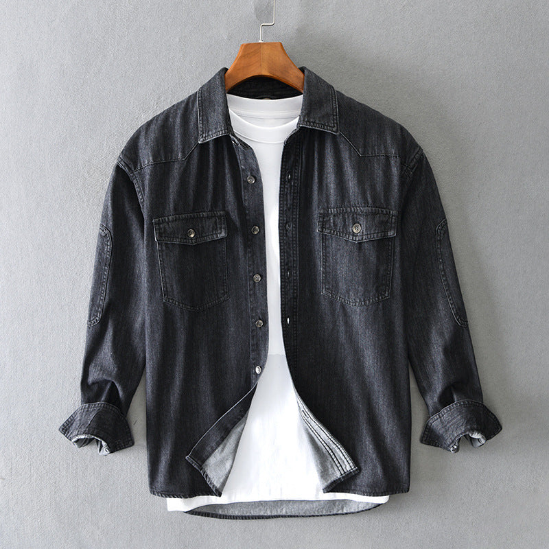 Japanese Style Loose Plus Size Casual Men's Denim Coat Long Sleeve Shirt