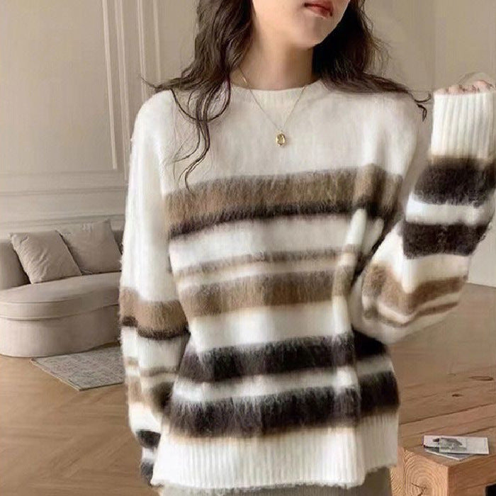 Idle Style Loose Soft Glutinous Striped Sweater For Women