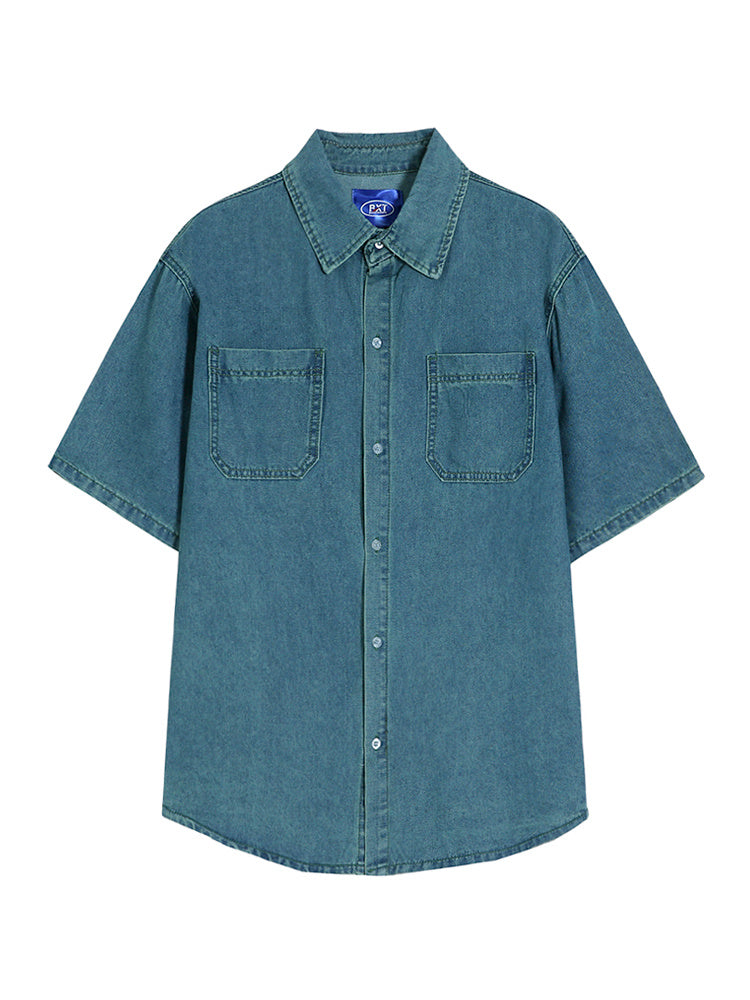 Retro Denim Short-sleeved Shirt For Men