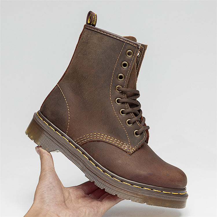 Botas de cuero Crazy Horse de costura vintage unisex