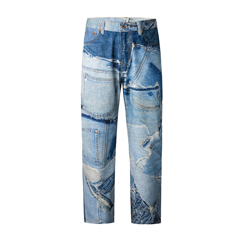 Jeans casuales de pierna ancha recto suelto para hombre