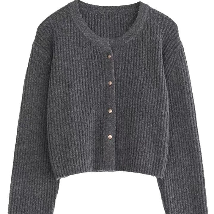 Autumn And Winter Simple Round Neck Knitted Cardigan